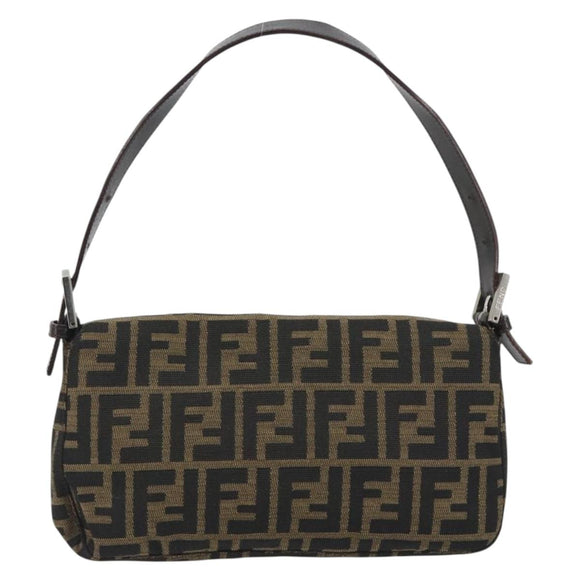 FENDI Zucca Canvas Mamma Baguette Shoulder Bag Brown Black Auth am12413V