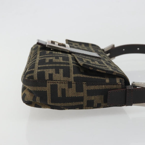 FENDI Zucca Canvas Mamma Baguette Shoulder Bag Brown Black Auth am12413V