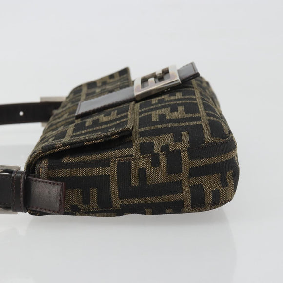 FENDI Zucca Canvas Mamma Baguette Shoulder Bag Brown Black Auth am12413V