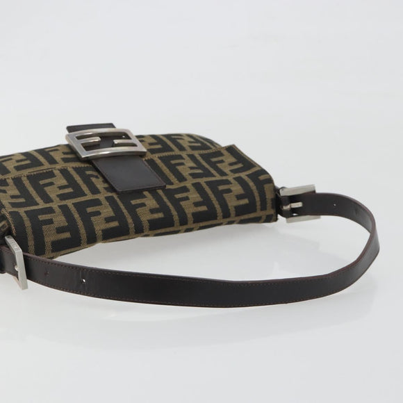 FENDI Zucca Canvas Mamma Baguette Shoulder Bag Brown Black Auth am12413V