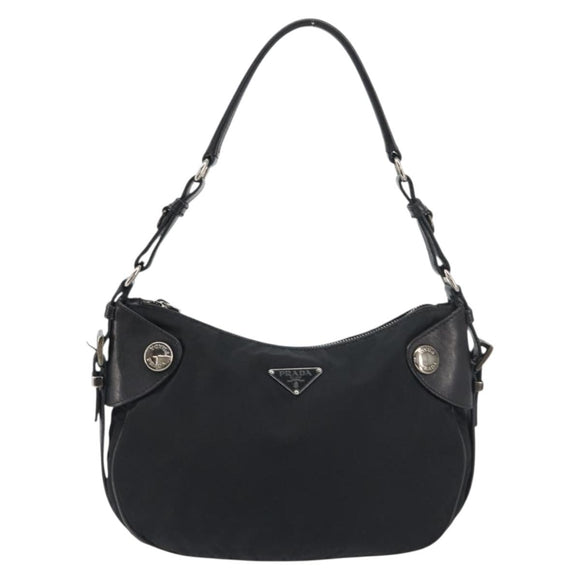 PRADA Shoulder Bag Nylon Leather Black Silver Auth am12415V
