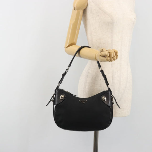 PRADA Shoulder Bag Nylon Leather Black Silver Auth am12415V