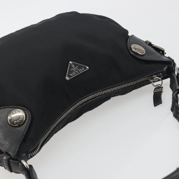 PRADA Shoulder Bag Nylon Leather Black Silver Auth am12415V