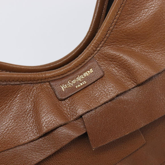 SAINT LAURENT Strawpe Shoulder Bag Leather Beige Gold 122244 Auth am12417V