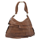 SAINT LAURENT Strawpe Shoulder Bag Leather Beige Gold 122244 Auth am12417V-2