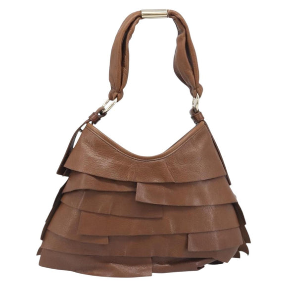 SAINT LAURENT Strawpe Shoulder Bag Leather Beige Gold 122244 Auth am12417V