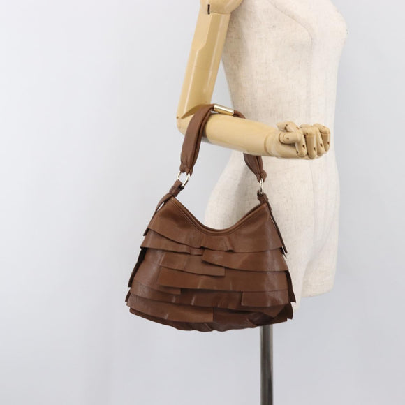 SAINT LAURENT Strawpe Shoulder Bag Leather Beige Gold 122244 Auth am12417V