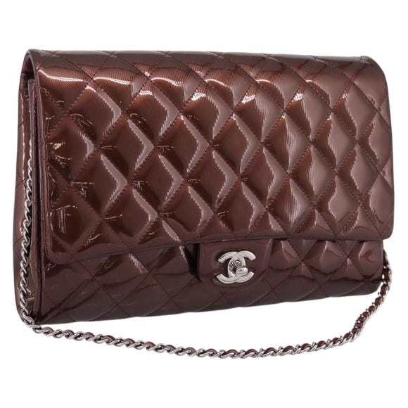 CHANEL Matelasse25 Chain Shoulder Bag Enamel Bordeaux Silver CC Auth am12419SAM