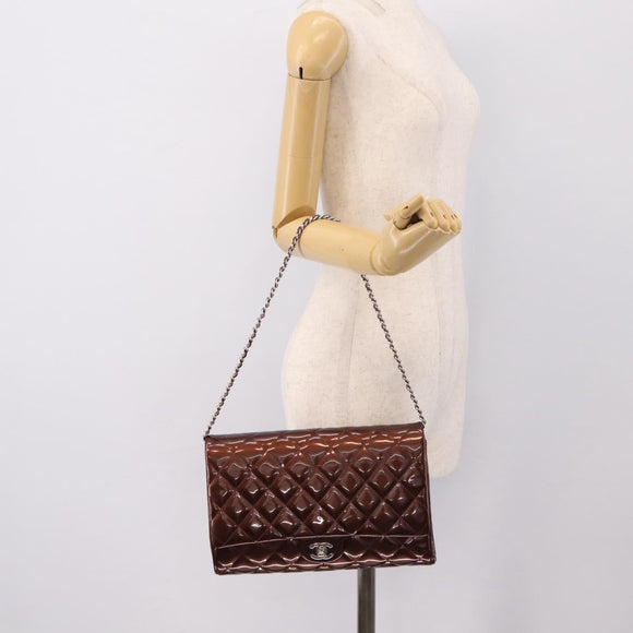 CHANEL Matelasse25 Chain Shoulder Bag Enamel Bordeaux Silver CC Auth am12419SAM