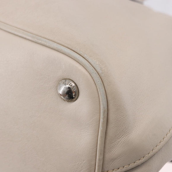 PRADA Hand Tote Bag Leather White Silver BN2611 Auth am12429A