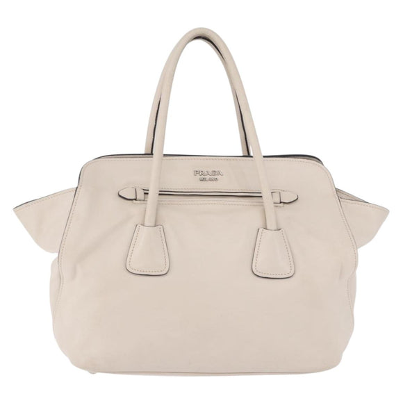 PRADA Hand Tote Bag Leather White Silver BN2611 Auth am12429A