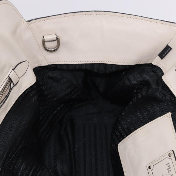 PRADA Hand Tote Bag Leather White Silver BN2611 Auth am12429A