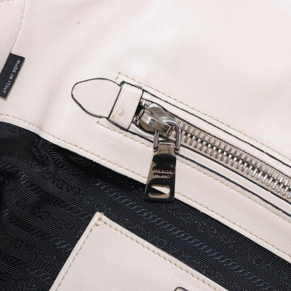 PRADA Hand Tote Bag Leather White Silver BN2611 Auth am12429A