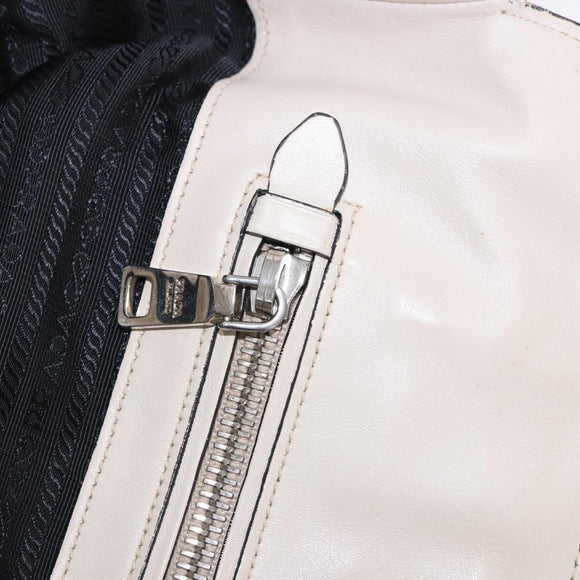 PRADA Hand Tote Bag Leather White Silver BN2611 Auth am12429A