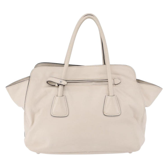 PRADA Hand Tote Bag Leather White Silver BN2611 Auth am12429A