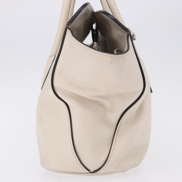 PRADA Hand Tote Bag Leather White Silver BN2611 Auth am12429A