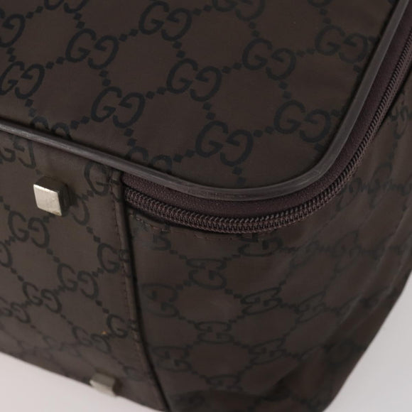 GUCCI GG Canvas Boston Bag Nylon Dark Brown Silver 010 1350 08 Auth am12441