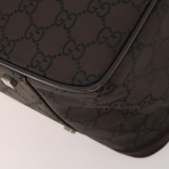 GUCCI GG Canvas Boston Bag Nylon Dark Brown Silver 010 1350 08 Auth am12441
