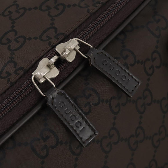 GUCCI GG Canvas Boston Bag Nylon Dark Brown Silver 010 1350 08 Auth am12441