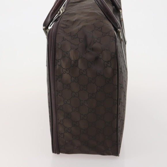 GUCCI GG Canvas Boston Bag Nylon Dark Brown Silver 010 1350 08 Auth am12441