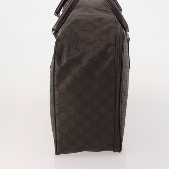 GUCCI GG Canvas Boston Bag Nylon Dark Brown Silver 010 1350 08 Auth am12441