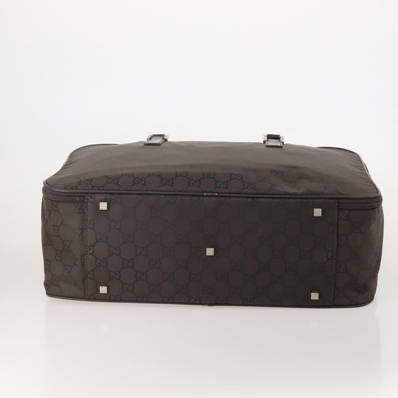GUCCI GG Canvas Boston Bag Nylon Dark Brown Silver 010 1350 08 Auth am12441