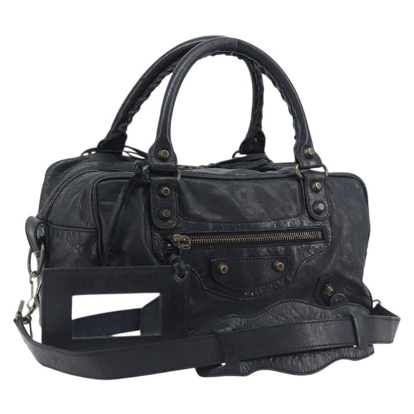 BALENCIAGA The Box Hand Bag Leather 2way Black 145694 Auth am12450V