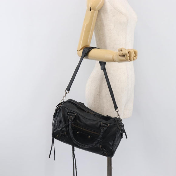 BALENCIAGA The Box Hand Bag Leather 2way Black 145694 Auth am12450V