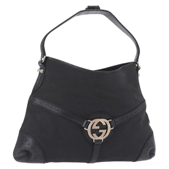GUCCI Interlocking Shoulder Bag Canvas Black Silver 114879 Auth am12452A
