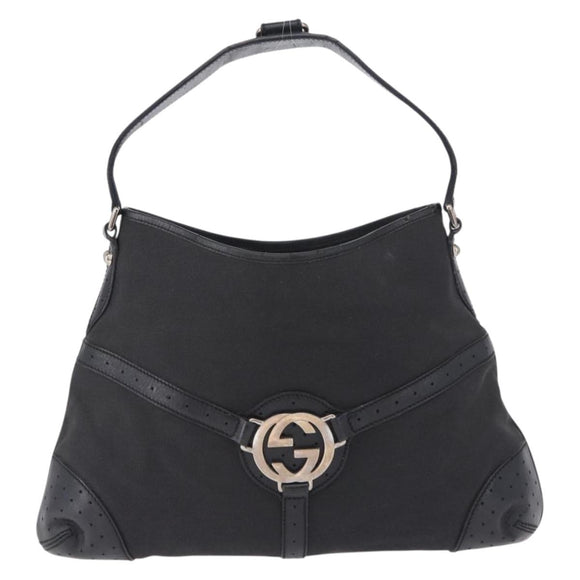 GUCCI Interlocking Shoulder Bag Canvas Black Silver 114879 Auth am12452A