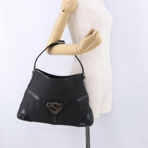 GUCCI Interlocking Shoulder Bag Canvas Black Silver 114879 Auth am12452A