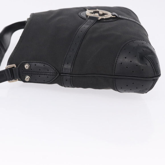GUCCI Interlocking Shoulder Bag Canvas Black Silver 114879 Auth am12452A