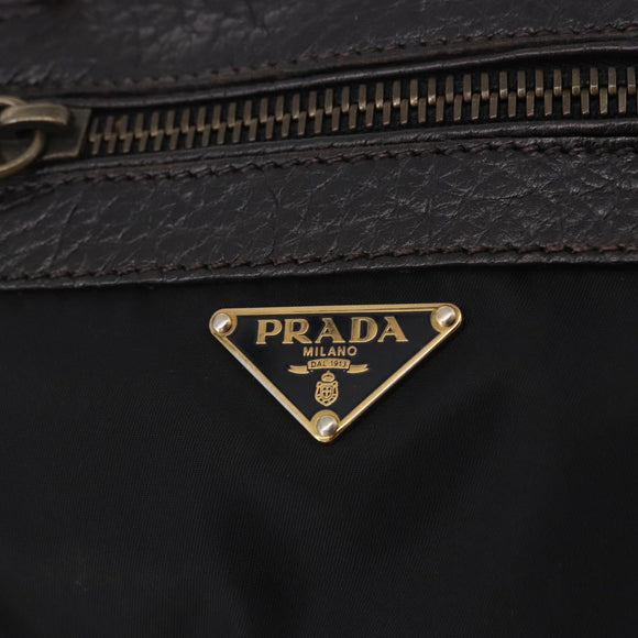 PRADA Tote Bag Nylon Leather Black Gold Tone Auth am12459V