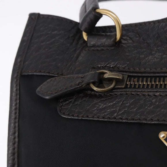 PRADA Tote Bag Nylon Leather Black Gold Tone Auth am12459V