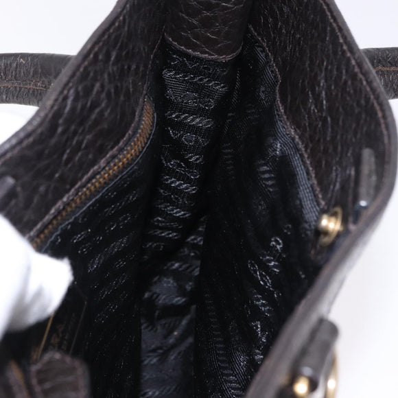 PRADA Tote Bag Nylon Leather Black Gold Tone Auth am12459V