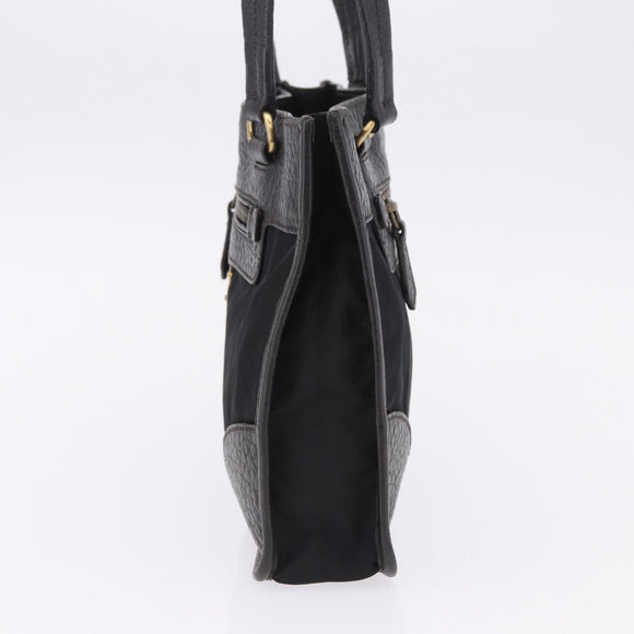 PRADA Tote Bag Nylon Leather Black Gold Tone Auth am12459V