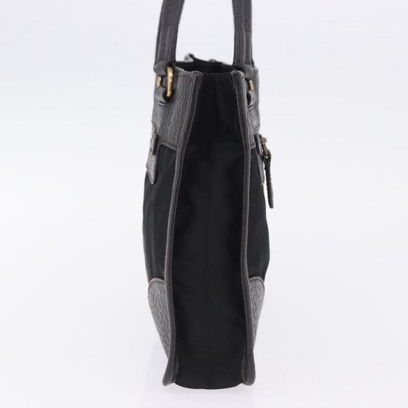 PRADA Tote Bag Nylon Leather Black Gold Tone Auth am12459V