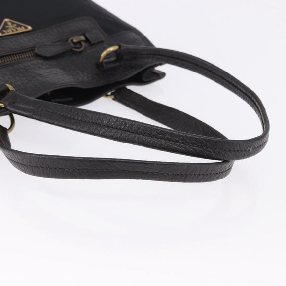 PRADA Tote Bag Nylon Leather Black Gold Tone Auth am12459V