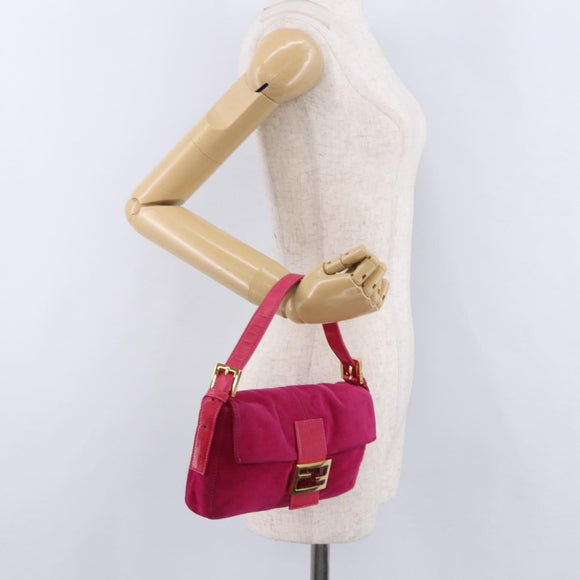 FENDI Mamma Baguette Shoulder Bag Suede Pink Gold Tone Auth am12464V