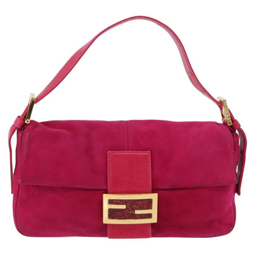FENDI Mamma Baguette Shoulder Bag Suede Pink Gold Tone Auth am12464V - 0