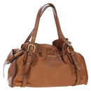 Miu Miu Side Ribbon Shoulder Bag Leather Brown Gold Tone Auth am12465V-1