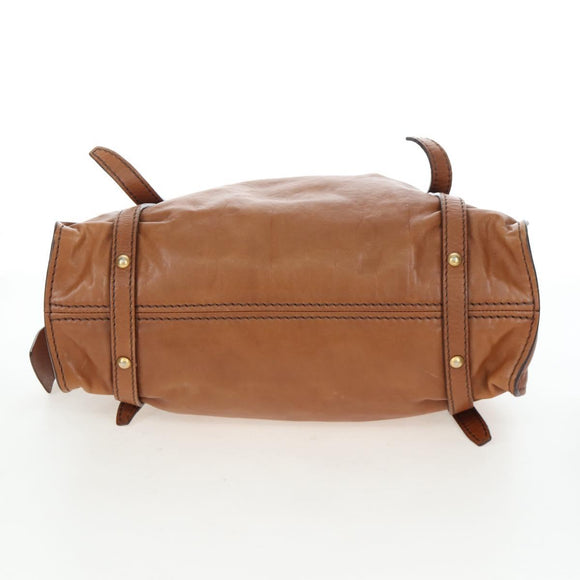 Miu Miu Side Ribbon Shoulder Bag Leather Brown Gold Tone Auth am12465V