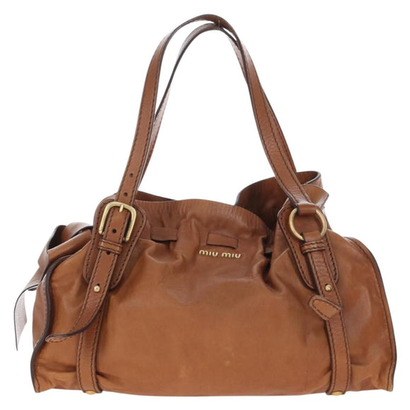 Miu Miu Side Ribbon Shoulder Bag Leather Brown Gold Tone Auth am12465V