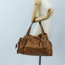 Miu Miu Side Ribbon Shoulder Bag Leather Brown Gold Tone Auth am12465V-25