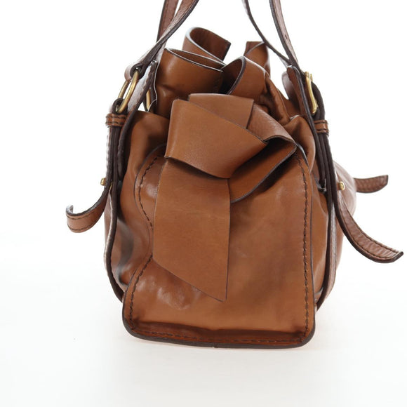 Miu Miu Side Ribbon Shoulder Bag Leather Brown Gold Tone Auth am12465V