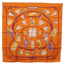 HERMES Carre 90 Scarf Silk ""CARNETS DE BAL"" Orange Auth am12466M-1