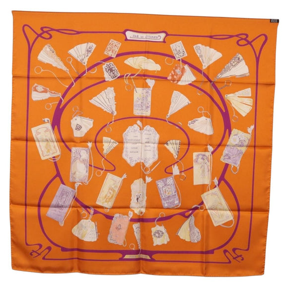 HERMES Carre 90 Scarf Silk ""CARNETS DE BAL"" Orange Auth am12466M