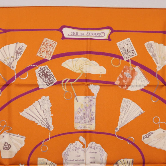 HERMES Carre 90 Scarf Silk ""CARNETS DE BAL"" Orange Auth am12466M