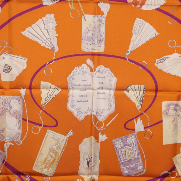 HERMES Carre 90 Scarf Silk ""CARNETS DE BAL"" Orange Auth am12466M