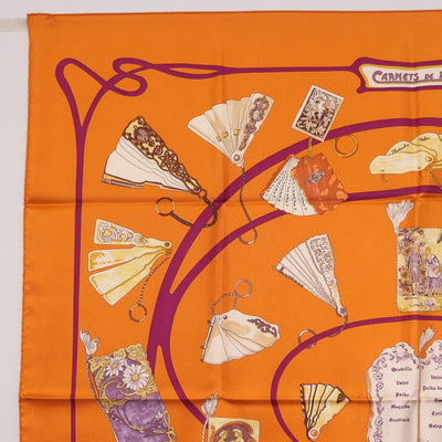 HERMES Carre 90 Scarf Silk ""CARNETS DE BAL"" Orange Auth am12466M - 0